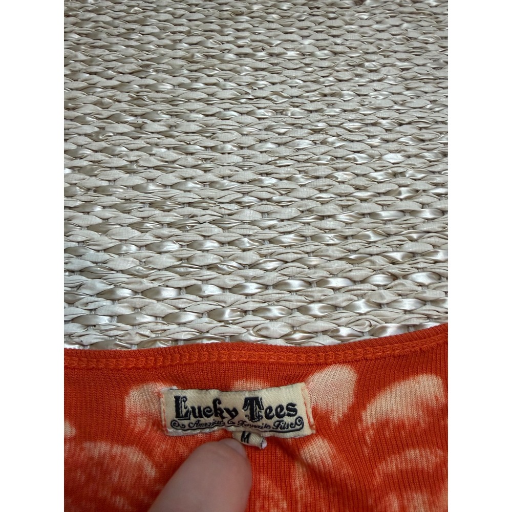 Lucky Brand Lucky Tees Orange Floral Ribbed Henley Long Sleeve Top y2k vinatge M - Picture 3 of 6